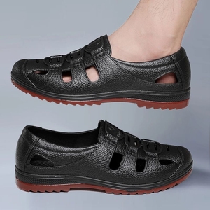塑胶新款鞋子男士韩版透气运动工作跑步洞洞鞋软底凉鞋防滑爸爸鞋