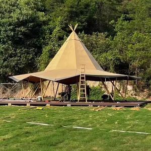 大草帽户外印第安帆布金字塔打卡大型团建营地活动防晒避雨帐篷
