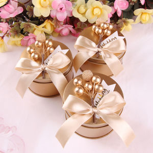 结婚礼心形喜糖铁盒子马口高档糖果包装盒圆形金色欧式伴手礼丝带