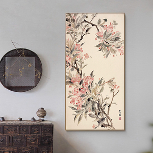 新中式玄关装饰画寓意好牡丹花开竖版花卉客厅纯手绘油画书房挂画