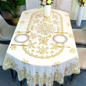 欧式椭圆形餐桌布防水防烫防油PVC台布家用免洗折叠圆桌布烫金布