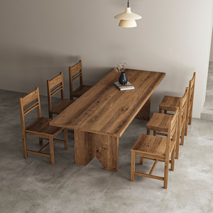乡识丨日式榆木餐桌复古原木大板桌北欧工作台侘寂风实木吃饭桌子