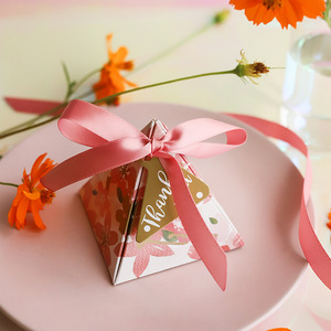 结婚婚庆喜糖盒批发粉色系浪漫樱花三角金字塔喜糖盒子纸盒喜糖盒