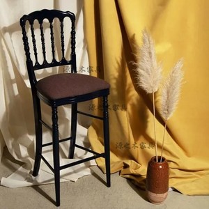 美式实木吧椅仿古吧台椅家用法式复古靠背酒吧椅新款高脚椅高吧椅