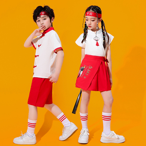 儿童表演服装啦啦队小学生汉服男女中国风幼儿演出服运动会开幕式