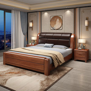 胡桃木实木软包床双人1.8x2米新中式家用卧室床轻奢1.5米储物大床