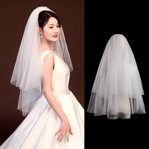 新款头纱领证韩式新娘结婚头纱超仙森系写真婚纱旅拍双层拍照头纱