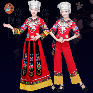 少数民族服装土家族民族女舞蹈服云南苗族彝族七月火把节演出服