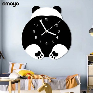 儿童房间卧室装饰时钟卡通熊猫挂钟创意静音可爱墙上艺术钟表