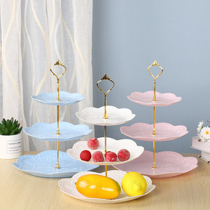 欧式下午茶点心托盘多功能塑料水果盘甜品台摆件蛋糕盘三层蛋糕架