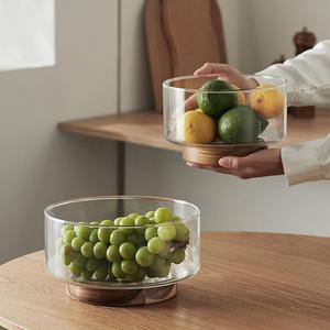创意水果盘客厅家用玻璃高脚糖果盆篮干果盒零食盘甜品台收纳盒桶
