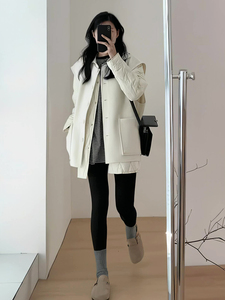 韩版毛呢马甲羽绒棉服套装女秋冬季新款欧货小众设计感保暖两件套