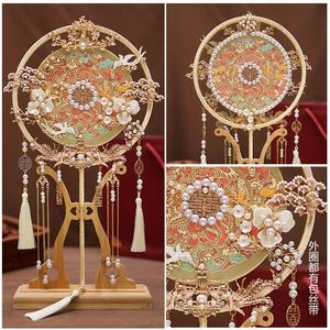 中式结婚礼手工创意团扇成品高端长柄双圈古风宫扇diy创意材料包