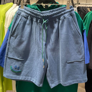 美式复古灰蓝色运动短裤男夏季大码300斤时尚重磅宽松休闲五分裤