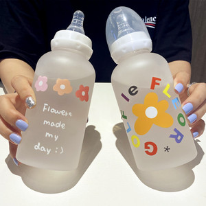 成人奶瓶韩国可爱水杯儿童ins带吸管杯子塑料女学生韩版便携水瓶