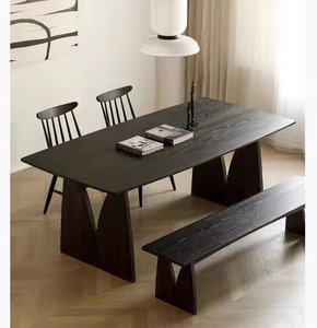 实木书桌碳化黑色餐桌大板长桌原木会议桌办公电脑桌子洽谈桌茶桌