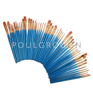 亚马逊50支尼龙毛画笔套装美术绘画水彩丙烯颜料笔刷珠光蓝油画笔