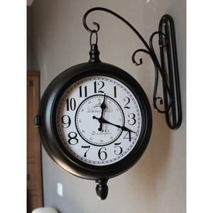 复古铁艺钟静音欧式双面钟美式乡村田园客厅挂钟工艺时钟两面挂表