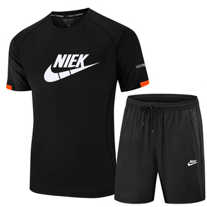 耐克男士冰丝速干运动套装2024新款夏季户外大码跑步服短袖两件套