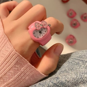 可爱蝴蝶结水钻时钟手表戒指女小众设计感2024新款时尚百搭戒指表
