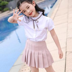 新款儿童衬衫女童立领长短袖白色中大童韩版新款学院风薄款衬衣潮
