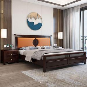 新中式实木双人床1.8米主卧现代简约轻奢床1.5米软包中国风储物床