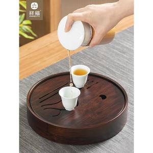 祥福圆形现代纯天然高端会客家用储水干泡台茶台托盘茶海茶几茶盘