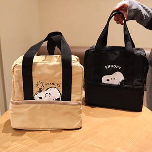 日式可爱卡通双层保温饭盒包史努比分层野餐袋大容量便当包