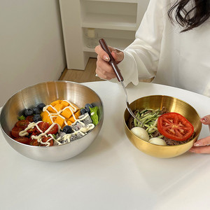 简约ins风韩式工业风金色水果沙拉碗家用不锈钢冷面碗韩国拌饭碗