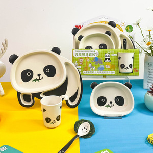 竹纤维餐具熊猫防摔卡通碗套装 ins可爱网红盘儿童超萌宝宝分格盘