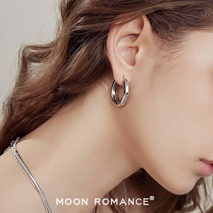 小众设计师耳环女纯银潺流耳圈法式高级感气质轻奢防过敏耳扣耳饰