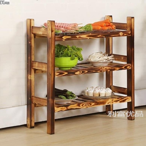 厨房架木板上菜木质置物架落地多层收纳柜组装水果蔬菜架贮物架