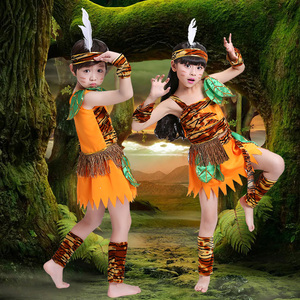 非洲鼓演出服儿童走秀印第安土著人猎人幼儿舞蹈六一野人表演服装