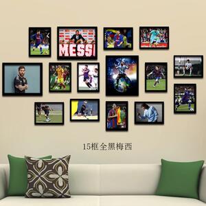 梅西C罗内马尔足球明星照片墙装饰画相框组合挂画海报画墙壁画