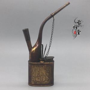 水烟筒老式民国收藏古玩杂项寿比南山不老松纯铜寿星烟壶烟杆老式