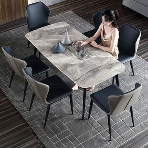 北欧意式轻奢岩板餐桌餐椅组合简约小户型4人6吃饭桌子家用长方形