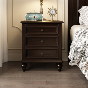 美式乡村全实木床头柜小型欧式床边灯柜轻奢纯实木抽屉储物收纳柜