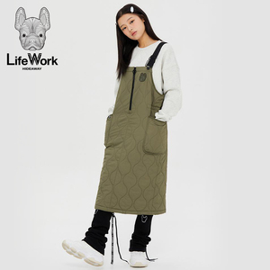 LifeWork2023年秋冬新款加厚背带裙法斗犬图案保暖韩版女式裙子