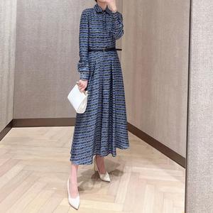 国现 MaxMara 23春夏桑蚕丝斜纹印花修身显瘦长袖衬衫连衣裙 EMMY