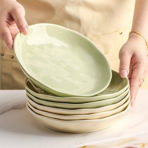 奶油风陶瓷盘子菜盘家用2023新款高级感8英寸深盘菜碟子圆盘餐具