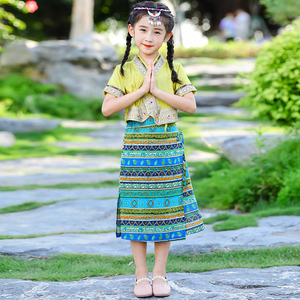 傣族舞蹈服装儿童新款西双版纳服饰女童云南泼水节衣服裙子演出服