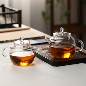 玻璃小壶小巨轮家用养生泡茶壶耐热玻璃带盖壶花茶绿茶壶中式精致