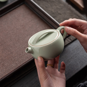 宋青釉大口汉瓦壶陶瓷茶壶家用复古单壶带过滤高档泡茶壶功夫茶具