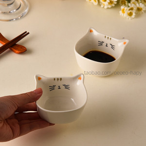 陶瓷小料碟猫咪造型碟家用精致火锅调料碟商用釉下彩可爱迷你小碗