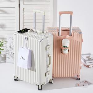 紫色铝框行李箱学生大容量高颜值加厚登机皮箱拉杆箱女旅行箱子男