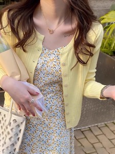 黄色冰丝针织防晒小开衫薄款披肩女春夏季新款多巴胺外搭上衣外套