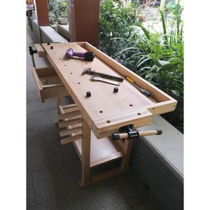 进口榉木实木工作台木工桌多功能操作台实木桌学生桌DIY操作桌