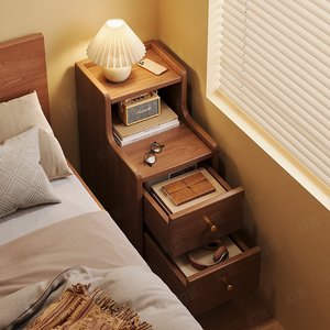 宜家家居床头柜简约现代卧室家用超窄实木色夹缝床边置物架小型收