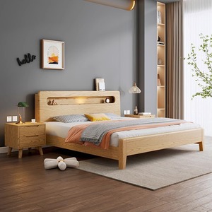 原始原素白蜡木实木床现代1.8米双人大床主卧储物单人床北欧家具