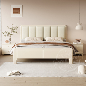 思梦寝奶油风实木床现代简约1.8米1.5m小户型双人主卧白色软包床